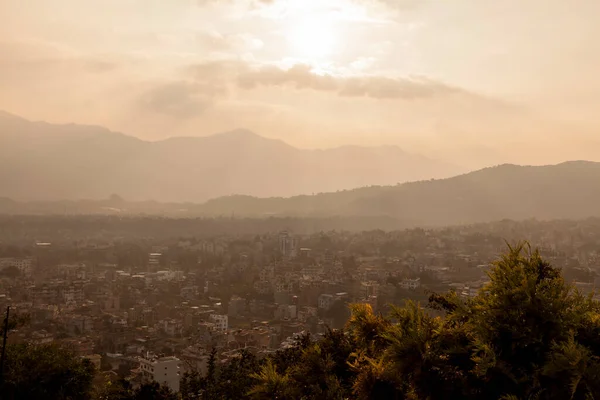 Vista Ciudad Katmandú Desde Swayambhunath Stupa Atardecer Nepal —  Fotos de Stock