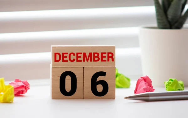 Calendario Forma Cubo Para Diciembre Superficie Madera Con Espacio Vacío —  Fotos de Stock