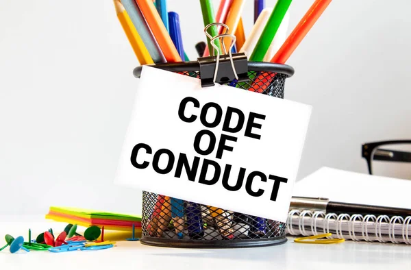 Código Conduta Texto Escrito Página Caderno Lápis Vermelho Direita Imagem — Fotografia de Stock