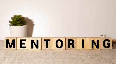 Akıl hocalığı - ahşap bloklardan gelen harfler, yardım ve tavsiye danışmanlık konsepti, rastgele mektuplar, beyaz arka plan.