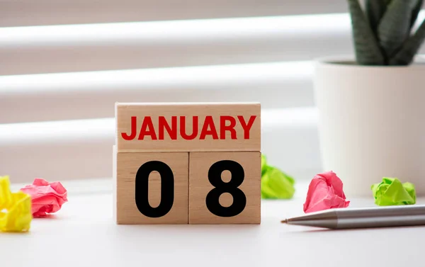 Calendario Forma Cubo Para Enero Superficie Madera Con Espacio Vacío — Foto de Stock