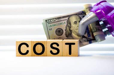 COSTS sözcüğü beyaz üzerine izole edilmiş yapı taşları ile yapılır.