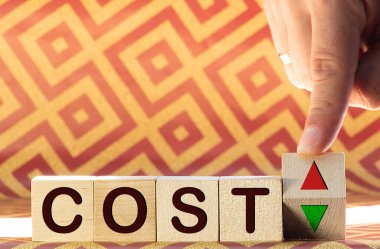 COSTS sözcüğü beyaz üzerine izole edilmiş yapı taşları ile yapılır.