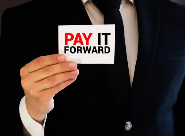 Closeup Businessman Holding Card Pay Forward Message Business Concept Image — Stock Photo, Image