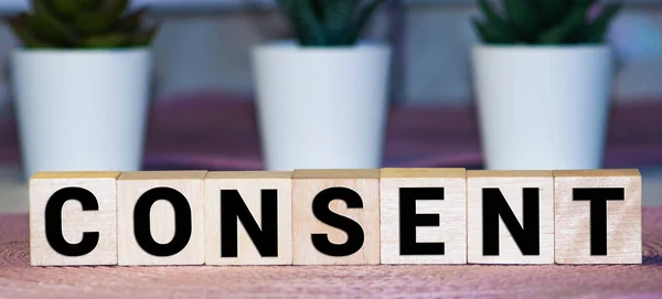 Consent Word Wooden Blocks Desk — Stock Photo, Image