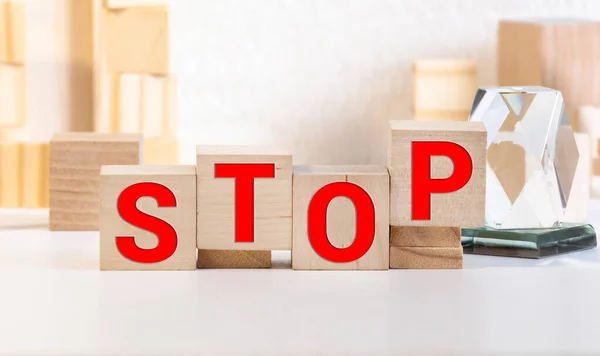 Stop Szó Koncepció Írva Fából Készült Kockák Blokkok Feküdt Egy — Stock Fotó