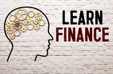 İkili kodlu şanzıman bağlantısı ve LEARN FINANCE metnine sahip robot beyni.