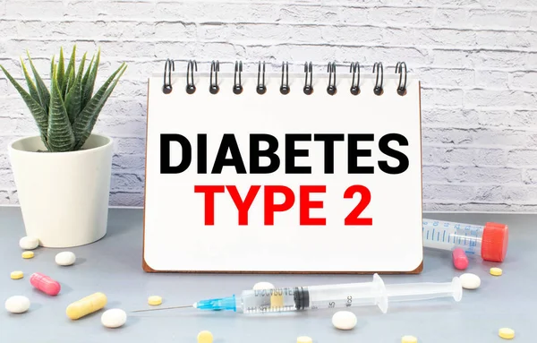type 2 diabetes. Treatment and prevention of disease. Syringe and vaccine. Medical concept.