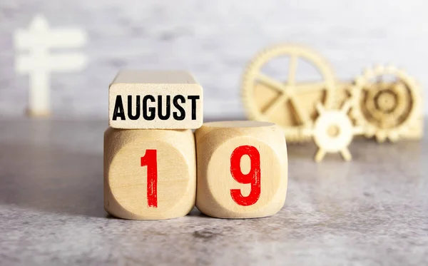 Calendar Wooden Cubes August — Stock Photo, Image