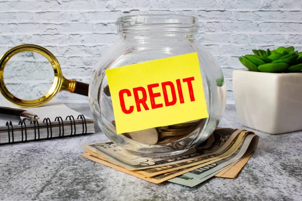 Credit Card Businessman Holding Card Word Credit Crisis Management Loan — Stock Photo, Image