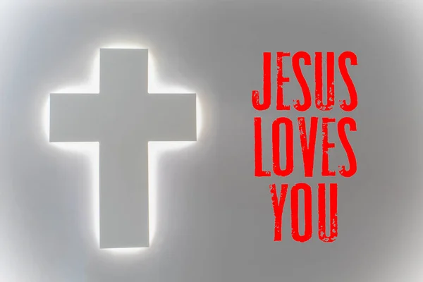 Text Nápis Ježíš Vás Miluje Šedém Pozadí — Stock fotografie