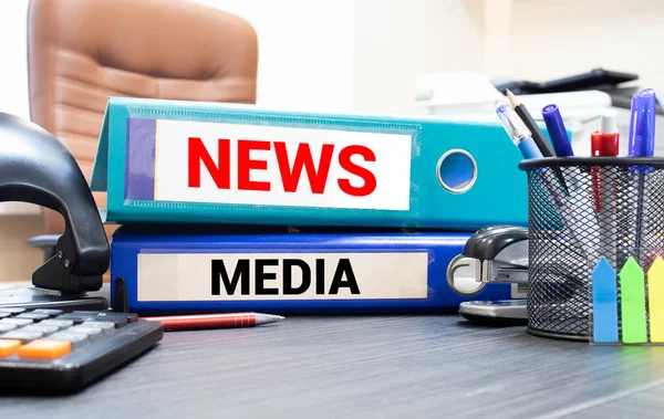 Folders with the label News and Media. — Stock Photo, Image
