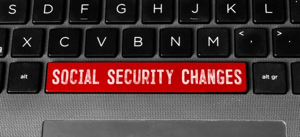 Társadalombiztosítási Változások Felirat Piros Gombot Laptop Fogalom — Stock Fotó