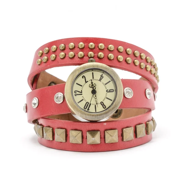 Reloj de pulsera con correa rosa aislado en blanco — Foto de Stock