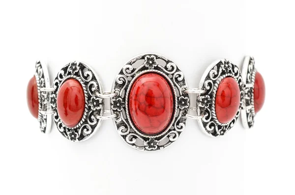 Bracelet with red stones isolated on white — Stock Photo, Image