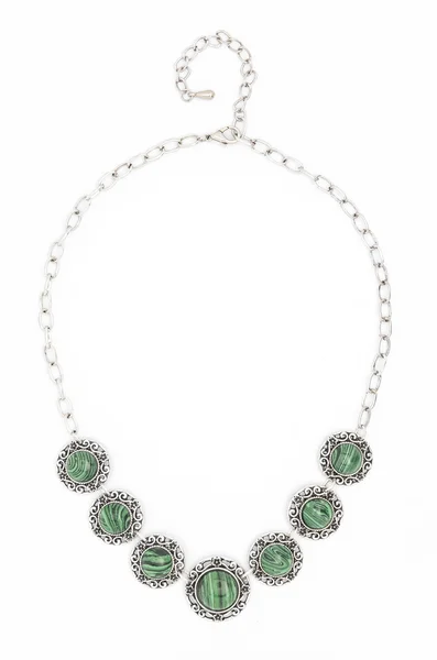 Necklace with green stones isolated on white — Stock Photo, Image