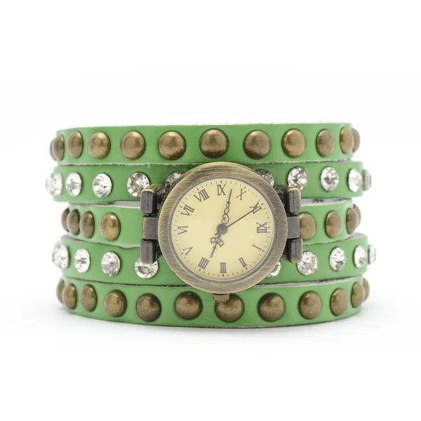흰색 절연 녹색 스트랩 손목 시계 — 스톡 사진