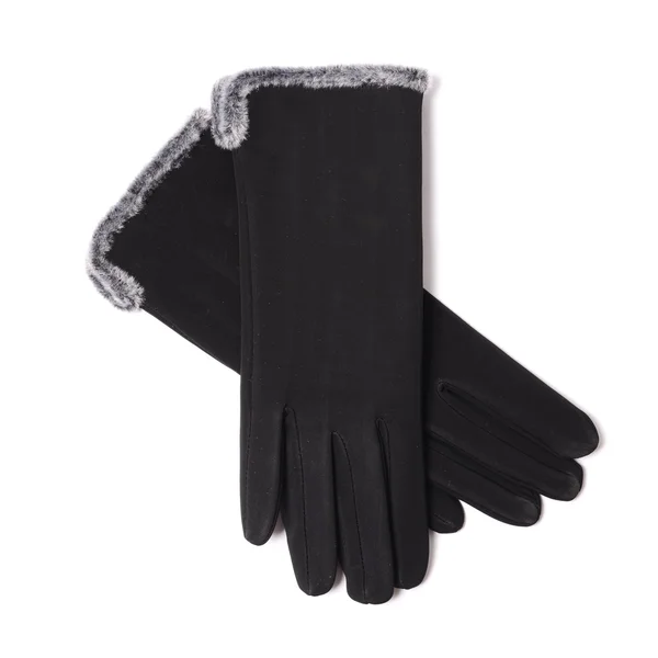 Kvinnors svarta handskar isolerad på vit — Stockfoto