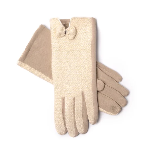 Guantes beige de mujer aislados en blanco — Foto de Stock