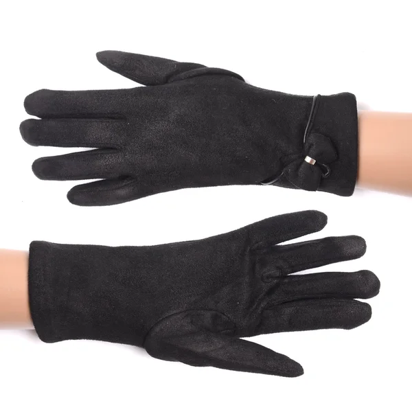 Vrouw zwarte handschoenen geïsoleerd op wit — Stockfoto
