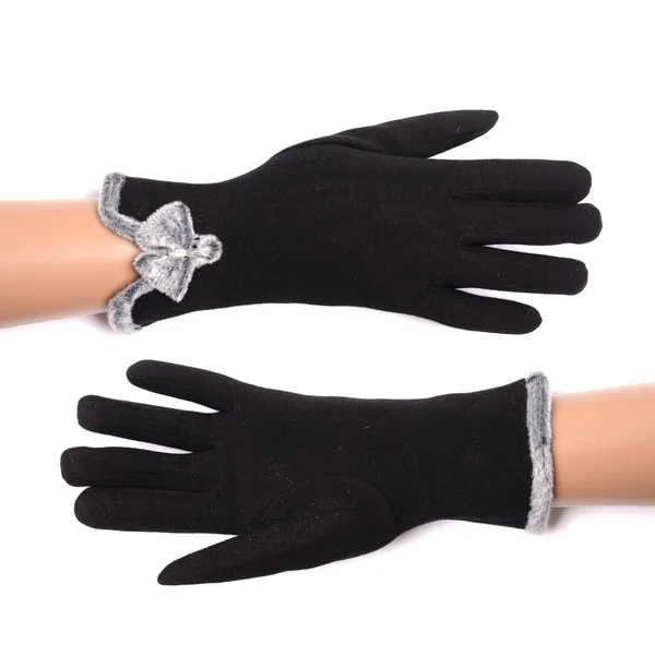 Women's black gloves isolated on white — Stock Photo, Image