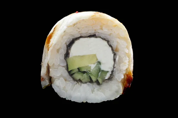 Sushi Roll Närbild Svart Bakgrund — Stockfoto