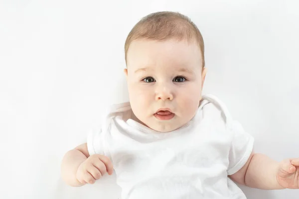 Baby Looks Camera Neutral Face — Stock Photo, Image