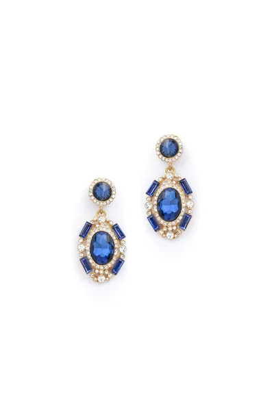 Earrings with sapphire  on white background — Stock Photo, Image