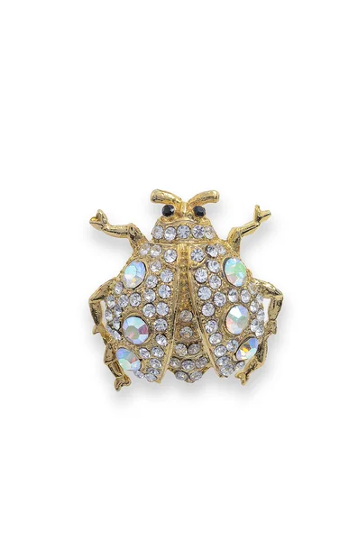 Escarabajo dorado con diamantes sobre fondo blanco —  Fotos de Stock