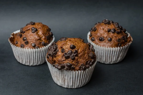 Muffins au chocolat sur fond sombre — Photo