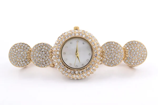 Orologio da polso donna in oro con diamanti — Foto Stock