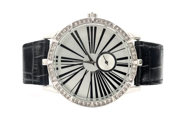 Relógio de pulso com uma pulseira de couro e diamantes — Fotografia de Stock