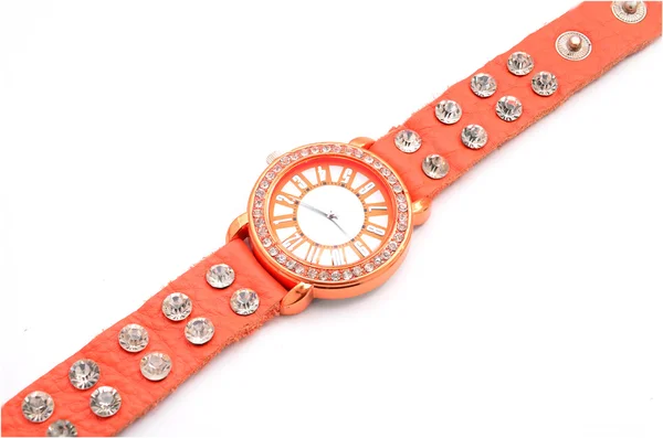 Horloge orange femme sur fond blanc — Photo