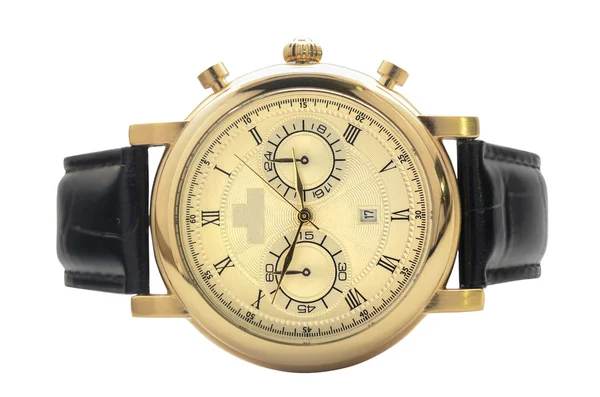 Orologio da polso in oro con cinturino in pelle — Foto Stock