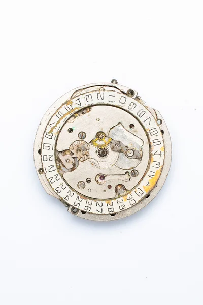 Il meccanismo dell'orologio su sfondo bianco — Foto Stock