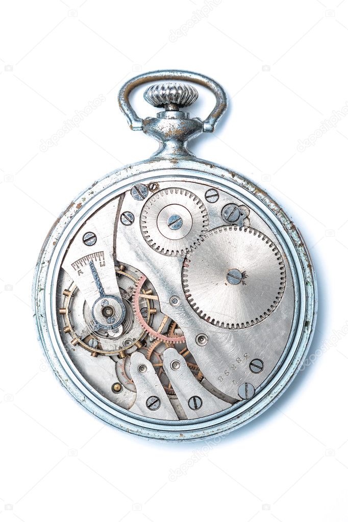 Open Retro pocket watch on a white background