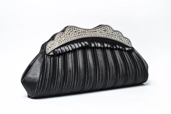 Pochette nera con diamanti su sfondo bianco — Foto Stock