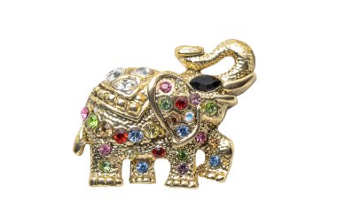 gold elephant brooch isolated on white clipart