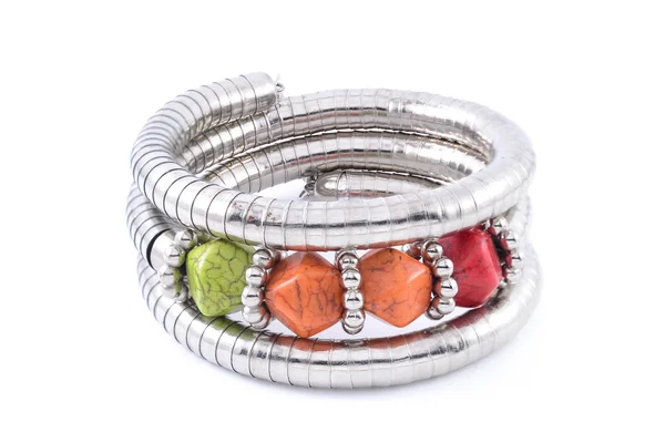 Iron bracelet with colored stones isolated on white — Stock Photo, Image