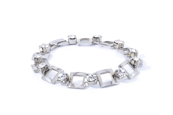 Pulsera de plata con Briliants aislado en blanco — Foto de Stock