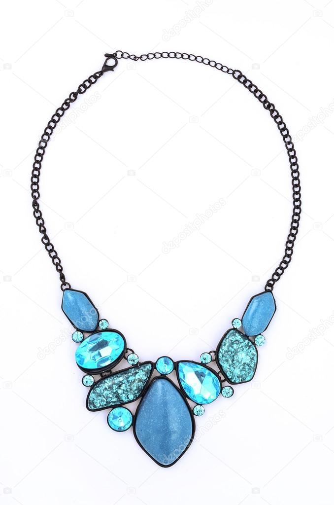 necklace with blue stones isolated on white