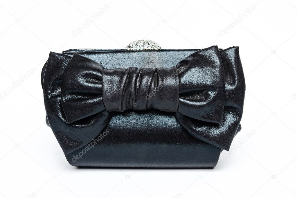 Black clutch with bow on white background