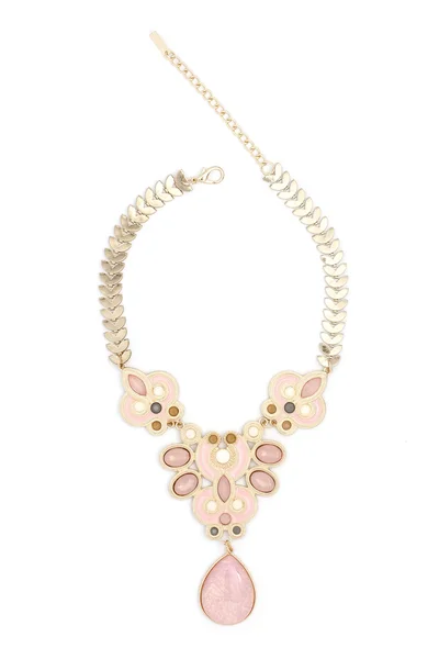 Gouden ketting met roze steentjes geïsoleerd op wit — Stockfoto