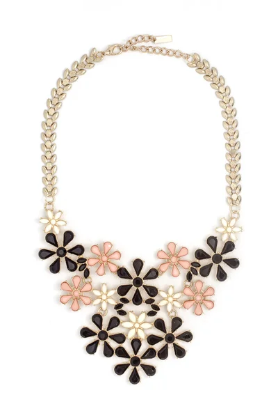 Collier en or avec des fleurs isolées sur blanc — Photo