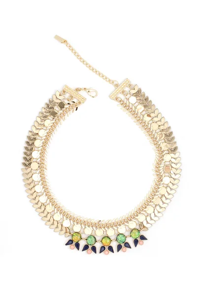 Collar de oro con piedras de colores aislados en blanco — Foto de Stock