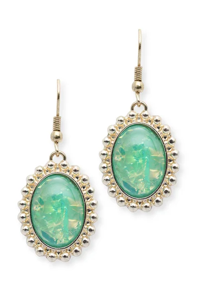 Earrings with green stones isolated on white — Stock Photo, Image