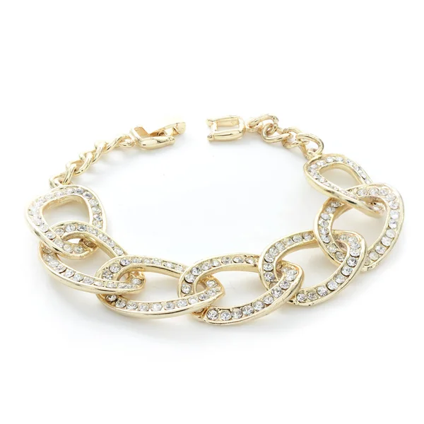 Pulsera de oro con diamantes aislados en blanco —  Fotos de Stock