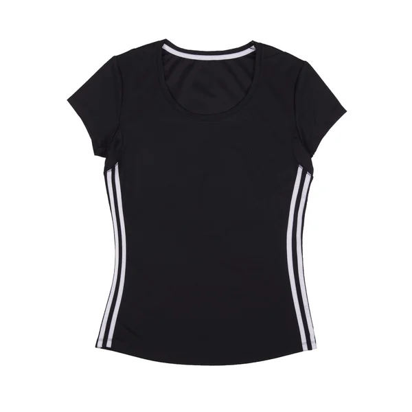 Camisa de esportes de mulher preta isolada em branco — Fotografia de Stock