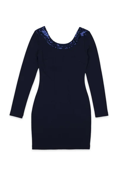 Vestido azul escuro com strass isolado em branco — Fotografia de Stock