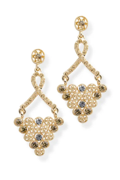 Pendientes de oro con diamantes aislados en blanco — Foto de Stock